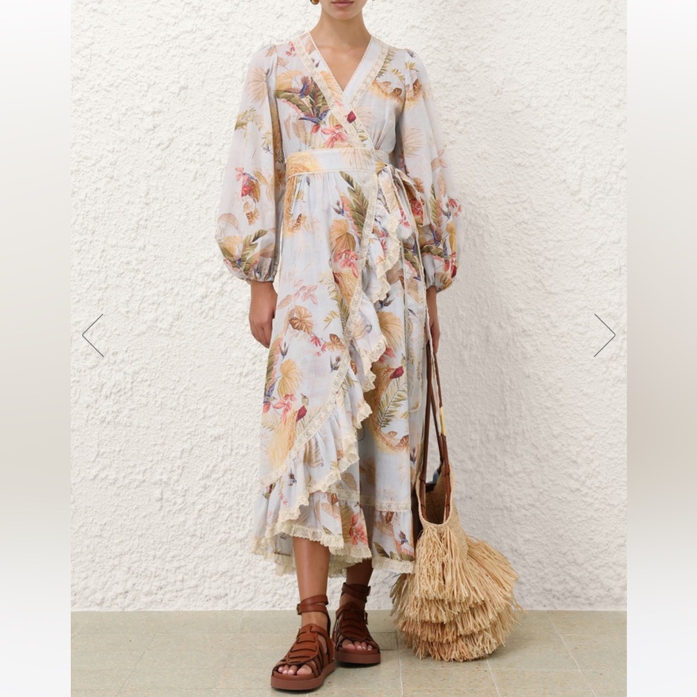 Zimmermann Ascencion Frill Lace Trim Floral Long Sleeve Maxi Dress
